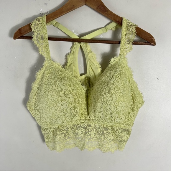 Aerie Eyelash Lace Plunge Bralette yellow Padded Size XL - Picture 2 of 6
